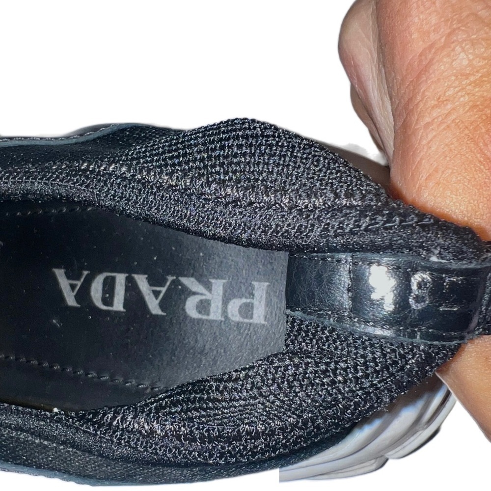 Authentic PRADA shoes Size 38.5 or 8 Black & White Logo Knit Low-Top Sneakers - Picture 6 of 6